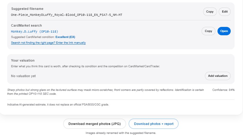 Filename, CardMarket link and download, ready to go